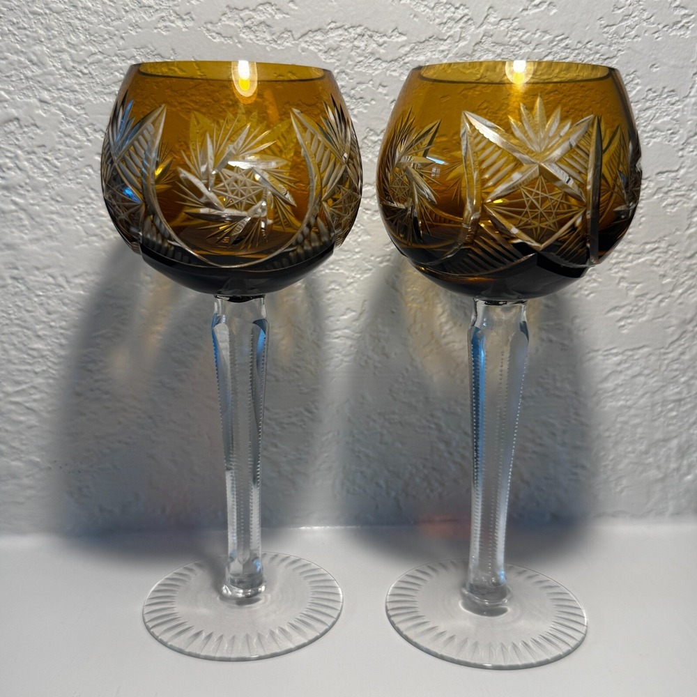 Amber‎ Etched to Clear Wine Glass Set of 2